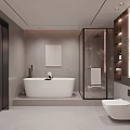 Modern Bathroom Interior Design With Bathtub Toilet Vanity Marble Countertop And Gray Cabinets