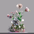 Multi Layered Decorative Floral Arrangement With Pink White Flowers And Green Leaves