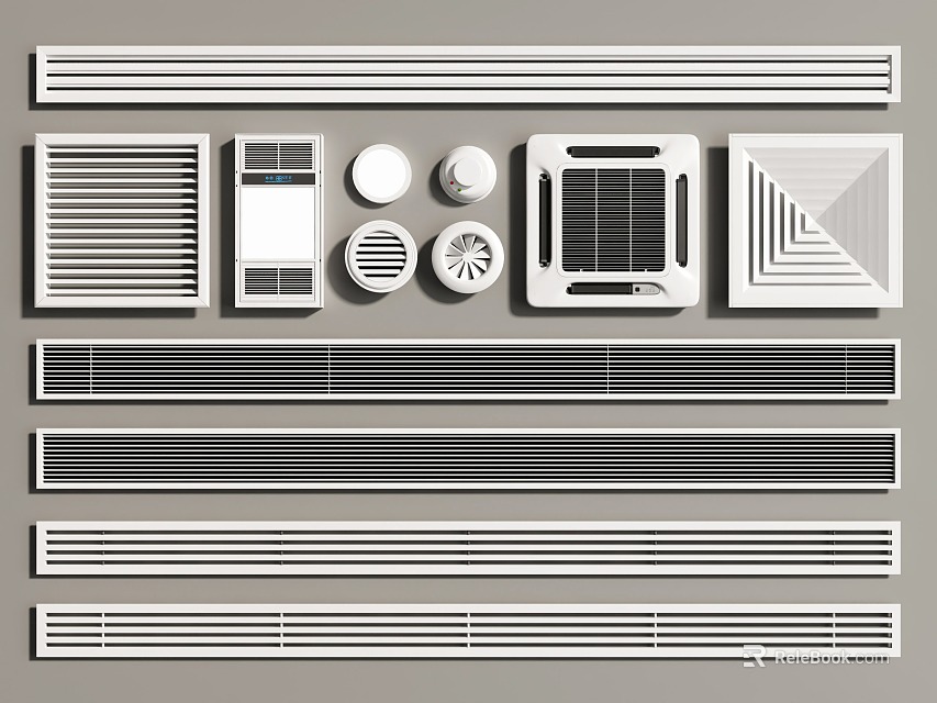 Different Types of Air Conditioner Vents with Various Designs and Styles for Home and Office Installation 3d model 