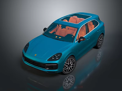 Blue SUV Car With Transparent Roof Orange Interior Sporty Wheels And Modern Design 3d model
