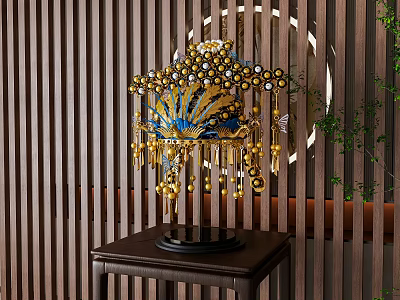 Exquisite Jewelry With Intricate Gold Blue Details On Display Stand 3d model