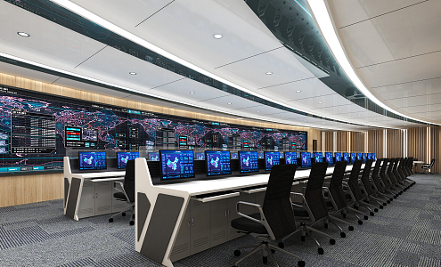 modern monitoring room command center hall 3d model