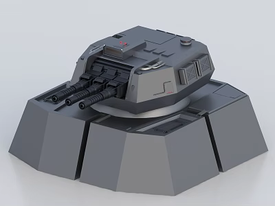 Smart Machine 3D Model Gray Turret With Multiple Barrels Hexagonal Base Defensive System 3d model