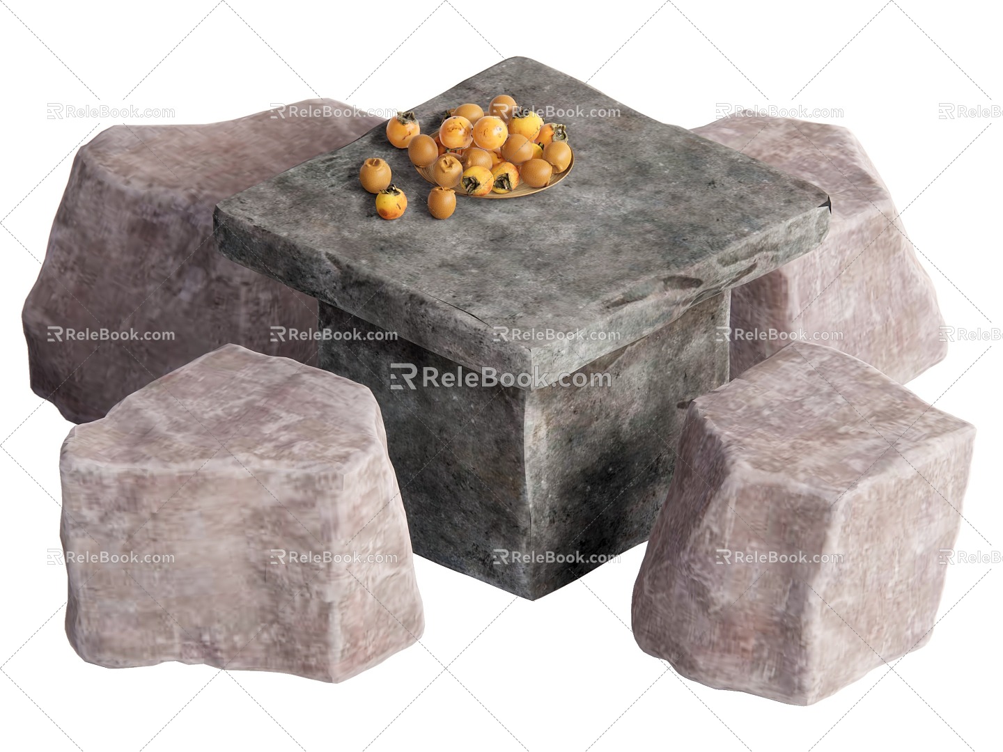 Stone table and chair combination 3d model