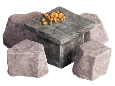 Stone table and chair combination 3d model