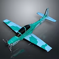 Turquoise and Light Blue Camouflage Airplane with Propeller and Two Seat Cockpit Design