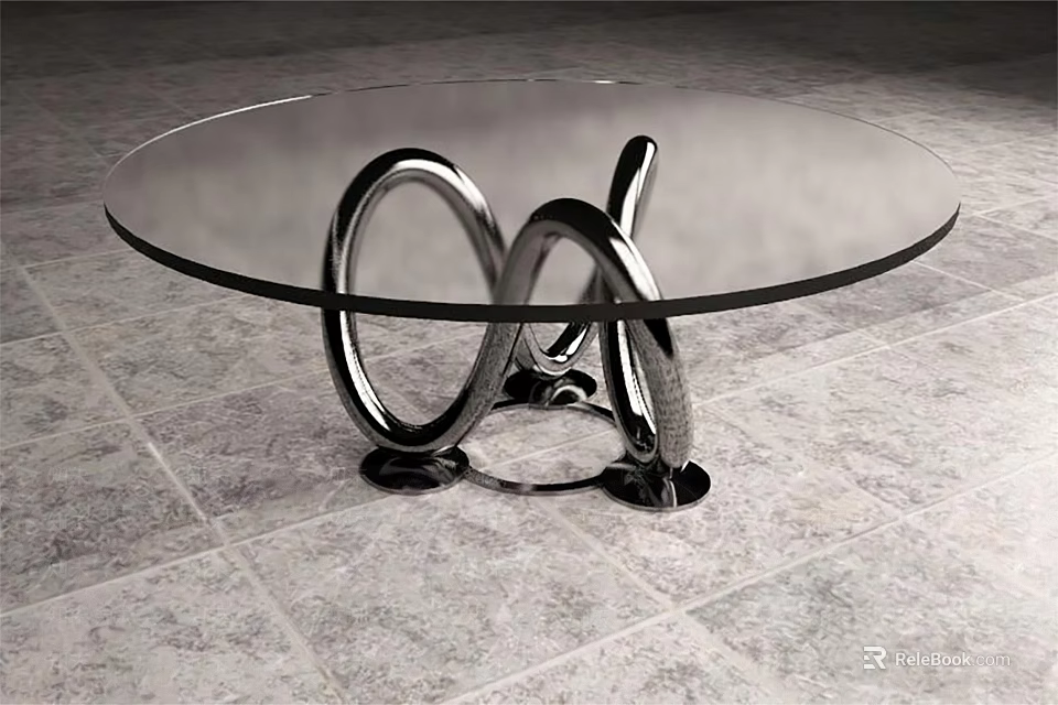 Modern Round Coffee Table With Glass Top And Silver Metal Unique Base Design 3d model 