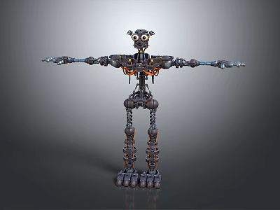 Mechanical Robot Character Design With Extended Arms And Detailed Legs 3d model