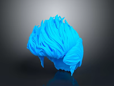 3D Blue Brain Organ With Hairy Fibrous Strands And Detailed Textured Surface 3d model
