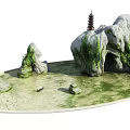 Serene Miniature Garden Ornament With Rocky Landscape Pagoda Water Feature And Climbing Plants