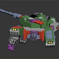 Transformer Robot With Green Purple Armor And Mechanical Weapon In Robot Form