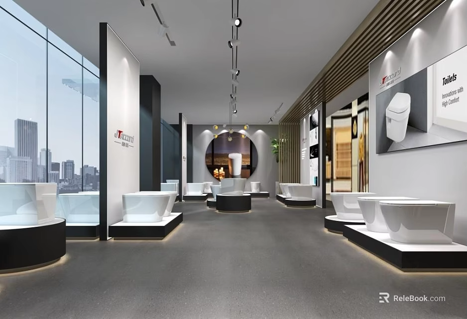Modern Sanitary Ware Showroom Featuring Bathtubs Toilets Spacious Displays And Bright Lighting 3d model 