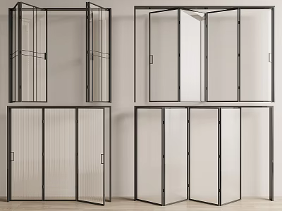 Modern Interior Folding Doors With Glass Panels And Metal Frames 3d model