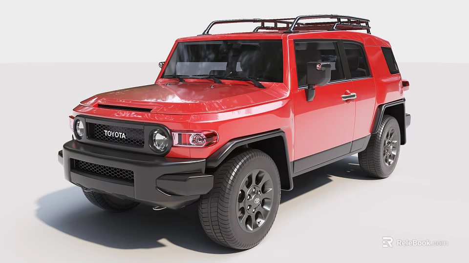 Red Toyota Off Road Vehicle With Roof Rack And Black Wheels 3d model 