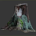 Natural Wood Stump With Moss Covered Surface And Exposed Tree Roots 3d model