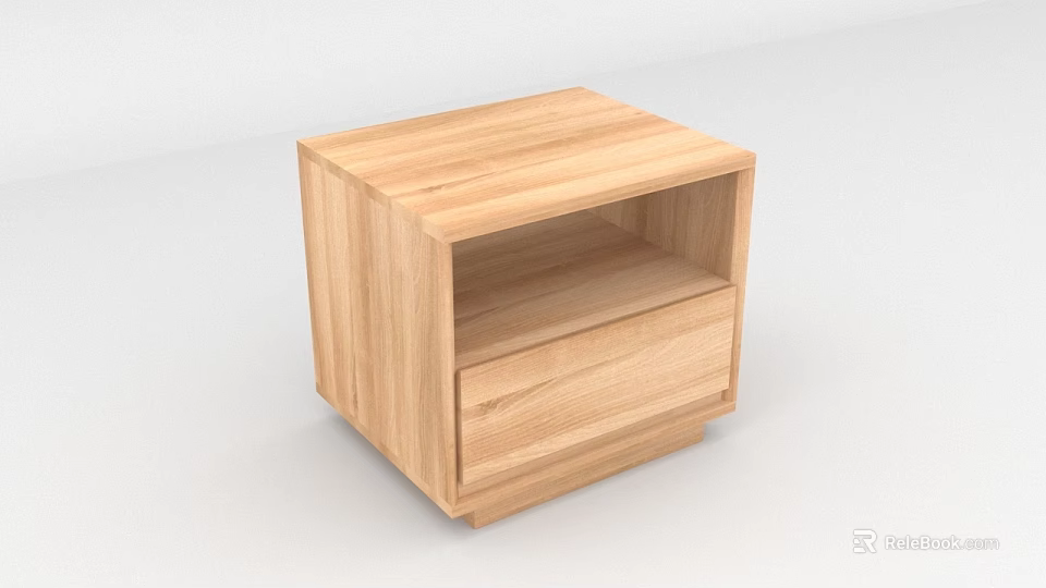Light Wood Nightstand With Simple Modern Design Drawer And Open Shelf 3d model 