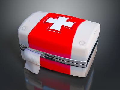 Red White First Aid Kit With Cross Symbol Portable Medical Emergency Equipment 3d model