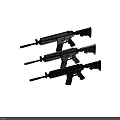 Three Modern Designed Assault Rifles With Tactical Components And Metallic Textures
