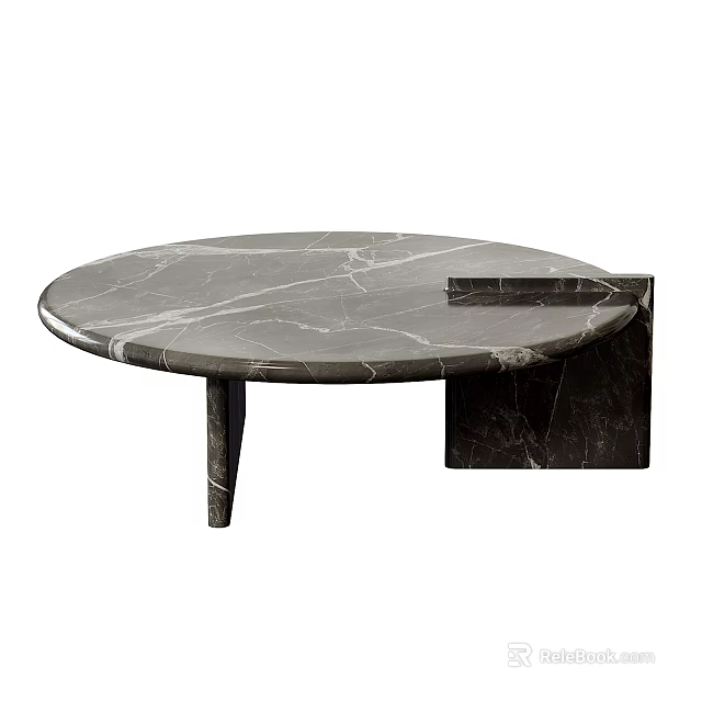 Modern Round Marble Coffee Table With Single Leg And Attached Side Platform Design 3d model