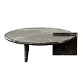 Modern Round Marble Coffee Table With Single Leg And Attached Side Platform Design 3d model