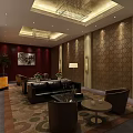 Luxury Clubhouse Interior With Geometric Patterned Walls Chandeliers Leather Sofas And Coffee Tables