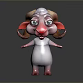 Cute Cartoon Ram 3D Character Model With White Body Pink Face And Big Eyes