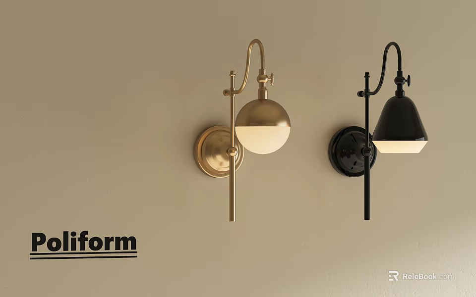 Poliform Modern Wall Lamps in Brass and Black Finish with Elegant Stylish Design 3d model 