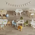 Children's Table and Chair Combination Casual Table and Chair Game Table and Chair 3d model