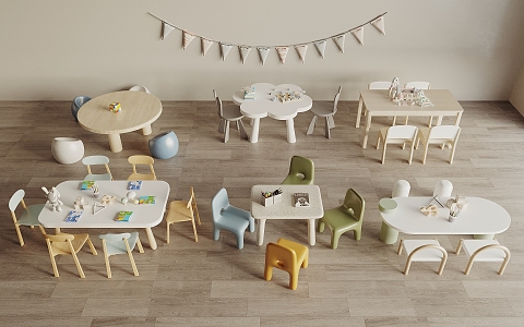 Children's Table and Chair Combination Casual Table and Chair Game Table and Chair 3d model