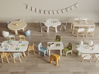 Children's Table and Chair Combination Casual Table and Chair Game Table and Chair 3d model