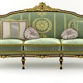 Elegant Green Multi Seater Sofa With Golden Trim And Ornate Floral Pattern