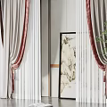 Elegant Modern White And Burgundy Curtain Design With Sheer Layers And Decorative Painting