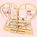 Heart Shaped Wooden Bookshelf With Multiple Shelves Drawers And Decorative Books