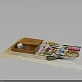 Essential Sewing Household Supplies with Wooden Box Thread Spool Scissors And Measuring Tools