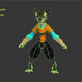 3D Anthropomorphic Creature Character Design With Spiked Ears Orange Shirt And Clawed Feet