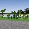 Shaped Bushes With Decorative Lights In Outdoor Lawn And Paved Landscape Design