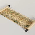 Unfolded Traditional Chinese Scroll Painting With Detailed Landscape And Human Figures