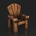 Rustic Wooden Single Chair With Armrest Backrest And Natural Wood Grain