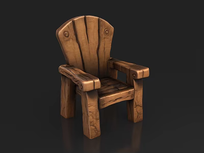 Rustic Wooden Single Chair With Armrest Backrest And Natural Wood Grain 3d model