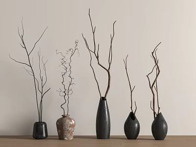 New Chinese Dried Branches Pottery Pot Vase 3d model