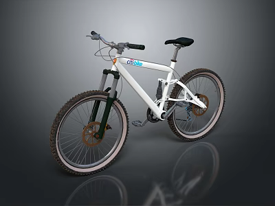 White Frame Mountain Bike With Black Seat Handlebars And Wide Tires For Riding 3d model