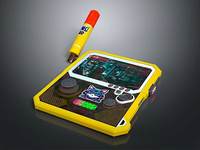 Handheld Entertainment Console With Yellow Casing Cartoon Design Screen Game Display Joysticks Buttons Stylus Pen 3d model