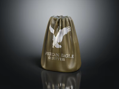 Olive Green Drawstring Bag Featuring American Eagle Outfitters Logo And White Eagle Graphic 3d model