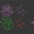 Plants With Green Leaves Purple And Pink Petals Scattered On White Background