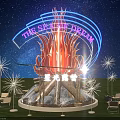 Starry Night Check in Photo Spot Featuring Illuminated Flame Blue Neon Lights And Firework Decor