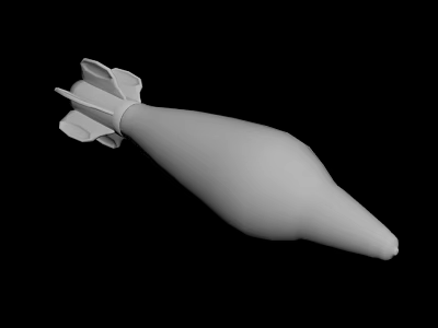 White Bomb Like Missile Shaped 3D Model With Black Background Rendering 3d model