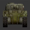 Military Green Tank With Worn Finish White Star Marking Cannon Tracks On Gray Background Reflection