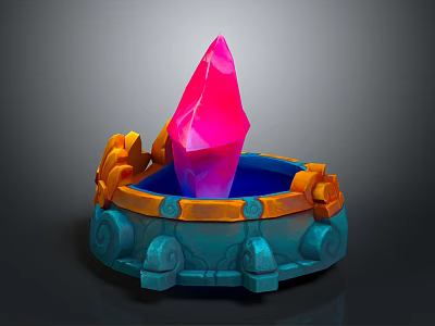 Elegant Decorative Ornament Set with Blue Base Orange Accents and Pink Crystal 3d model