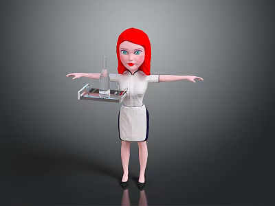 Elegant White Service Dress With Black Trim For Female Staff Attire 3d model