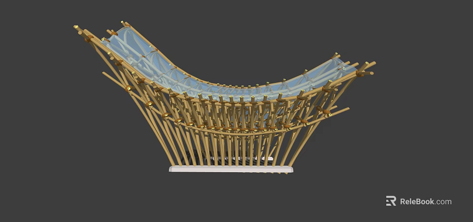 Elegant Modern Pergola Structure With Golden Metal Frames And Curved Glass Roof Design 3d model 